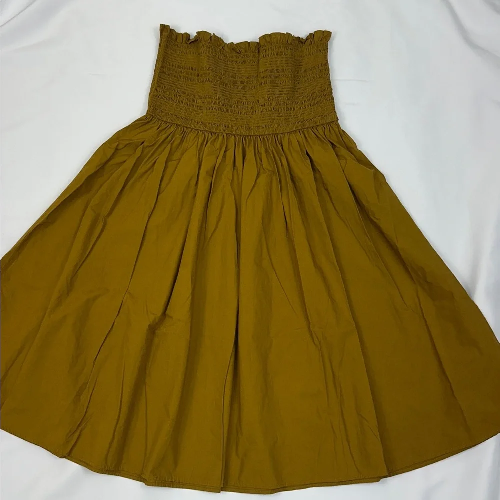J. Crew Mustard Midi Skirt with Smocked Waist